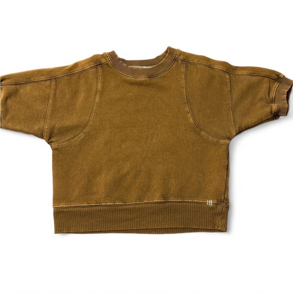 BDG Dark Olive Crop Short Sleeve Sweatshirt - Picture 1 of 5